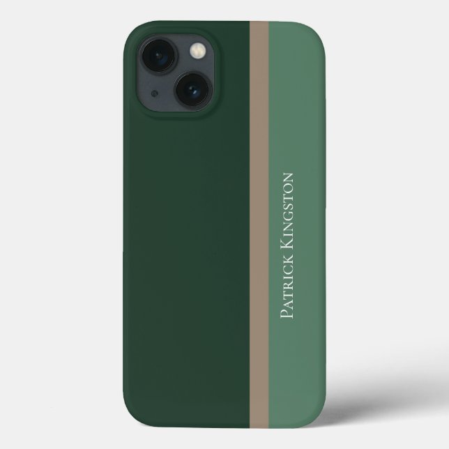 Modern Striped Green & Khaki Brown Colour Block Case-Mate iPhone Case (Back)