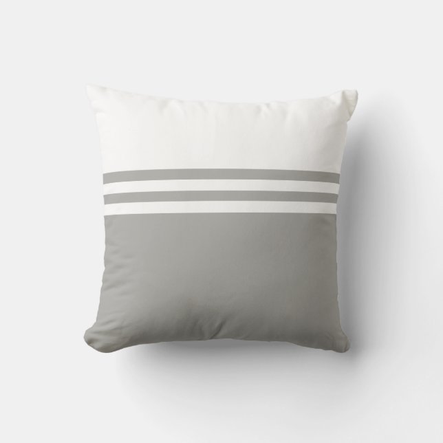Modern striped Grey and White Throw Pillow (Front)