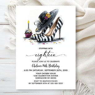 Modern Striped High Heel Shoes 18th Birthday Invitation