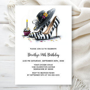 Modern Striped High Heel Shoes Birthday Party Invitation