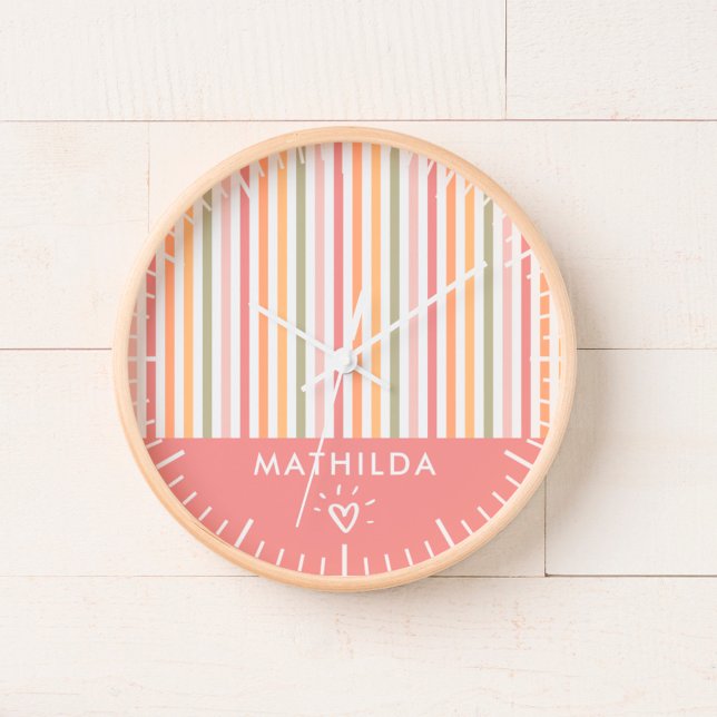 Modern striped kids room clock (nursery or kids room wall clock with name)