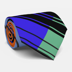 Modern Striped Red Blue Black Fractal Artistic Tie