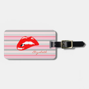 Modern Striped -Red Lips,Personalized Luggage Tag