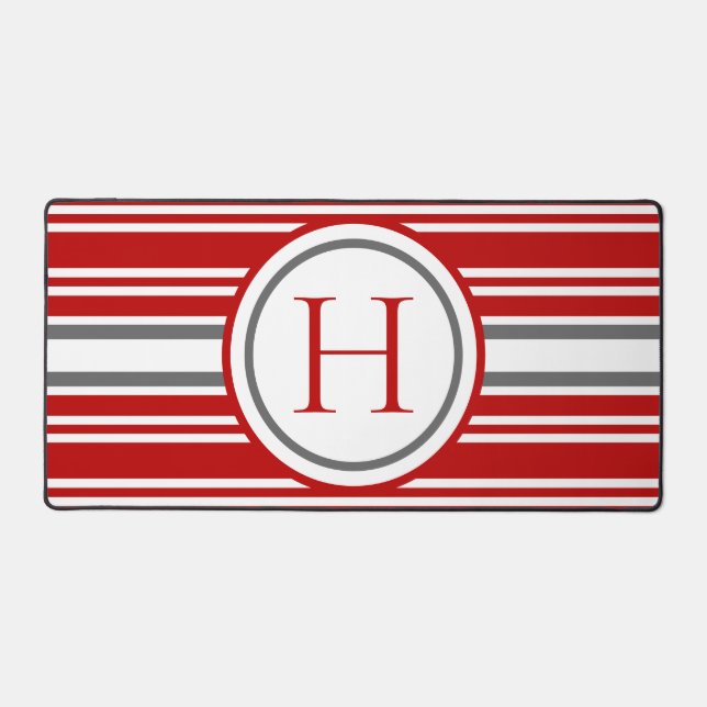 Modern Striped Red White & Grey Team Colours Desk Mat (Front)