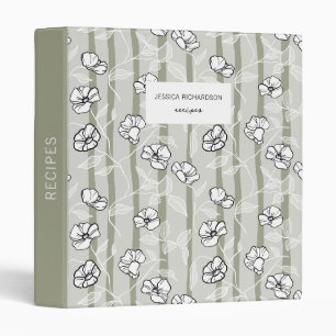 Modern Striped Sage Green Floral Pattern Recipe Binder