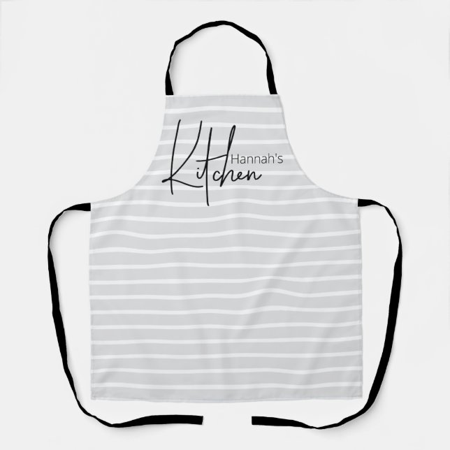 Modern Striped Script Personalized Apron (Front)