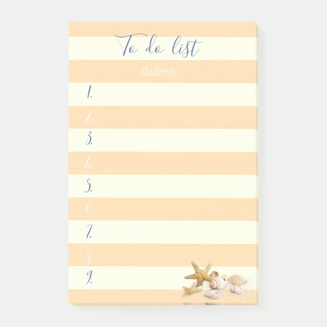 Modern  Striped,Seashells,To Do List Post-it Notes (Front)