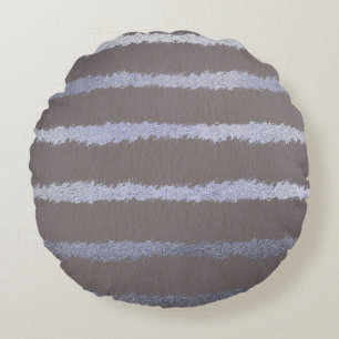 Modern striped silver and grey taupe metallic look round pillow