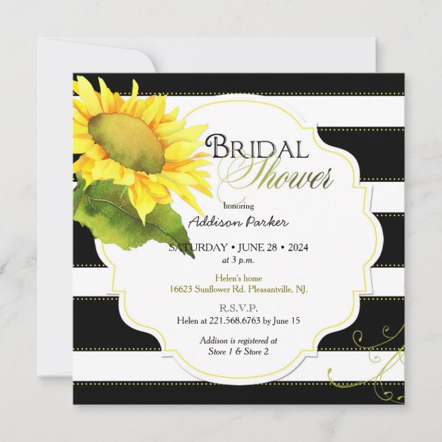 Modern Striped Sunflower Bridal Shower Invitation (Front)