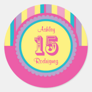 Modern Stripes 15 Birthday Quinceañera Sticker
