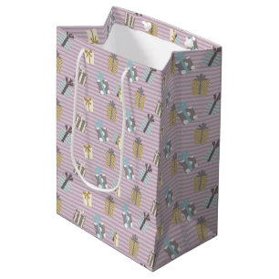 Modern Stripes and Gift Christmas Pattern Medium Gift Bag
