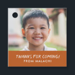 Modern Stripes Birthday Photo Thank You Orange Favour Tags<br><div class="desc">These simple birthday photo favour tags feature modern styled text and a photo template - super easy to customize for your kiddo's party (or for any other use)! The back contains sketched white stripes in white over a matching background colour. Text and background colours can be customized to any colour...</div>