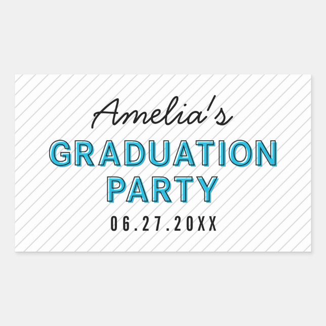Modern Stripes Blue Graduation Party Sticker (Front)