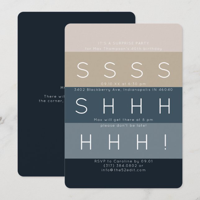 Modern Stripes Blue Surprise Party Invitation (Front/Back)