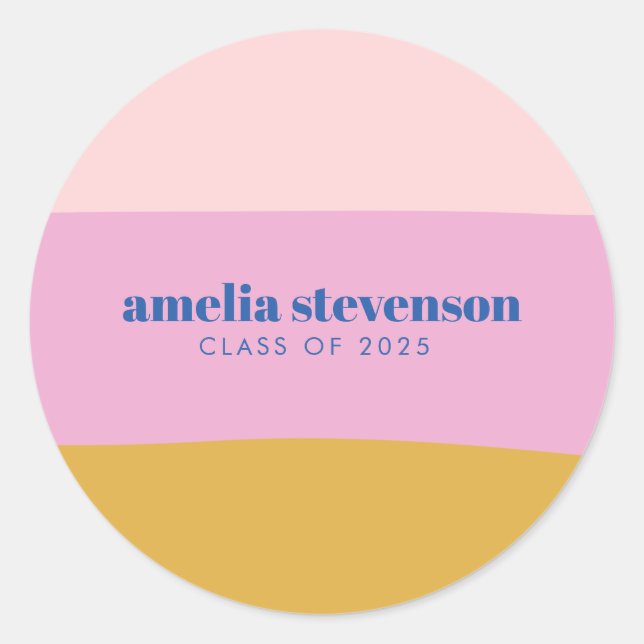 Modern Stripes Blue Yellow Custom Graduation  Classic Round Sticker (Front)