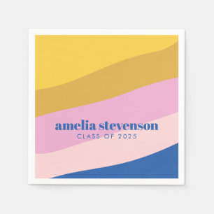 Modern Stripes Blue Yellow Custom Graduation   Napkin