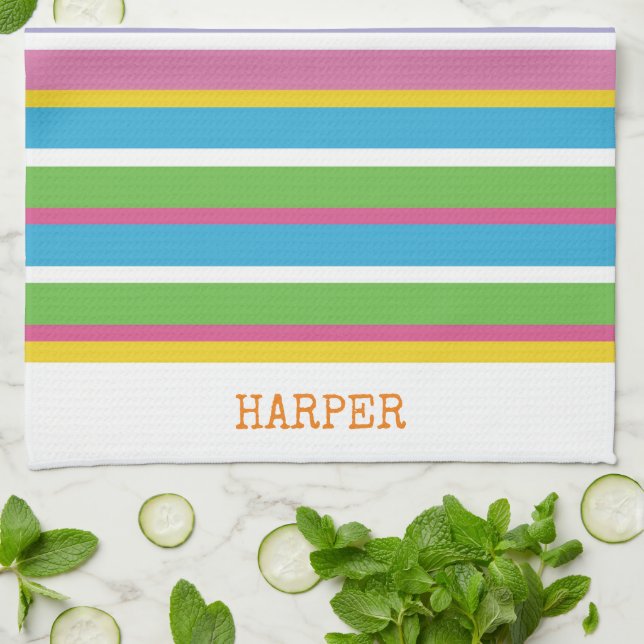 Modern Stripes Bright Colours NAME Hip Fun Kitchen Towel (Folded)