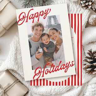 Modern Stripes Bright Red Minimalist Happy  Holiday Card