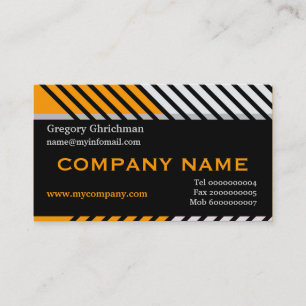 Modern stripes construction black, orange, grey business card