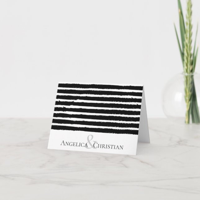 Modern Stripes Couples Personalized Stationery Thank You Card (Front)