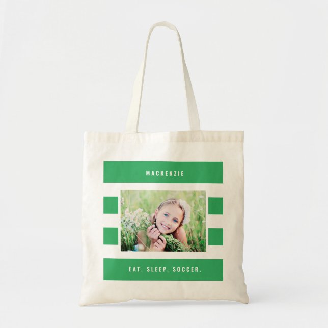 Modern Stripes Editable Colour Personalized Photo Tote Bag (Front)