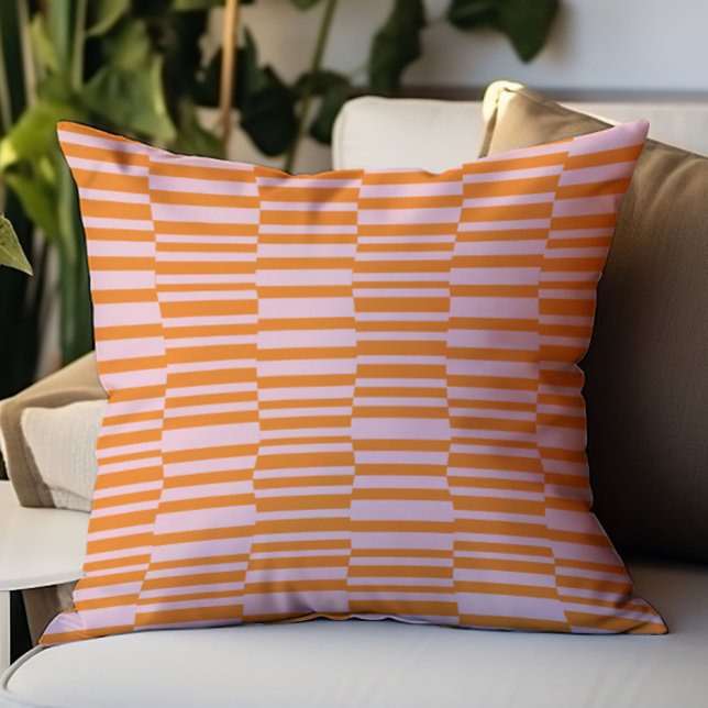 Modern Stripes Geometric Pattern Pink Orange Throw Pillow (Creator Uploaded)
