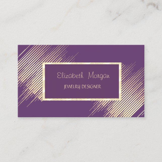 Modern Stripes,Gold Frame Jewellery Designer Business Card (Front)