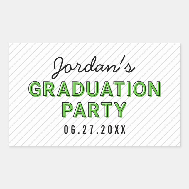 Modern Stripes Green Graduation Party Sticker (Front)