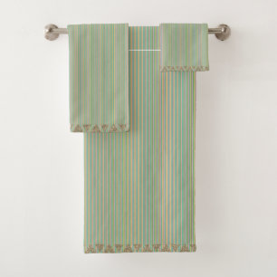 Modern Stripes Green Teal Peach Gold Bath Towel Set