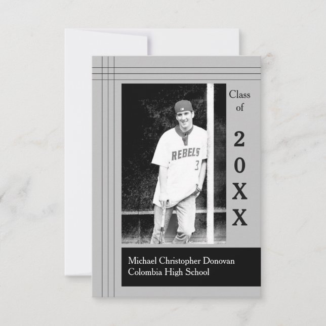 Modern Stripes Grey - 3x5 Graduation Announcement (Front)