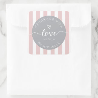 Modern Stripes Handmade With Love Monogram Square Sticker