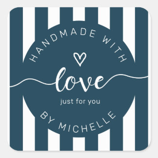modern stripes handmade with love monogram square sticker