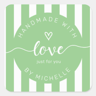 modern stripes handmade with love monogram square sticker