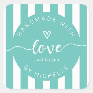modern stripes handmade with love monogram square sticker