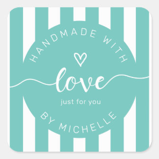 modern stripes handmade with love monogram square sticker