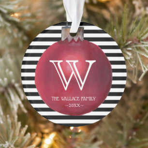 Modern Stripes Holiday Photo Christmas Ornament