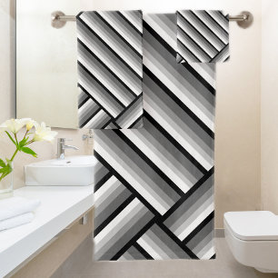 Modern stripes in black, white and grey - cool bath towel set