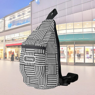 Modern stripes in black, white and grey - custom   sling bag