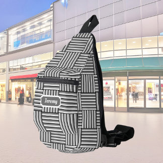 Modern stripes in black, white and grey - custom sling bag