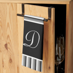 Modern stripes in black, white and grey - Monogram Kitchen Towel