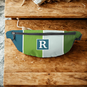 Modern Stripes in blue and green with Monogram  Fanny Pack