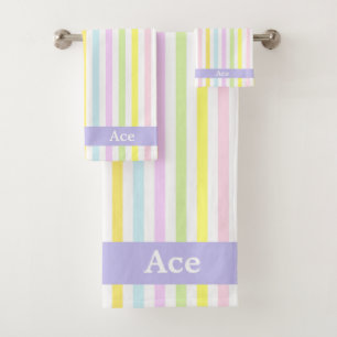 Modern Stripes in Pastel Colours Personalized Bath Towel Set