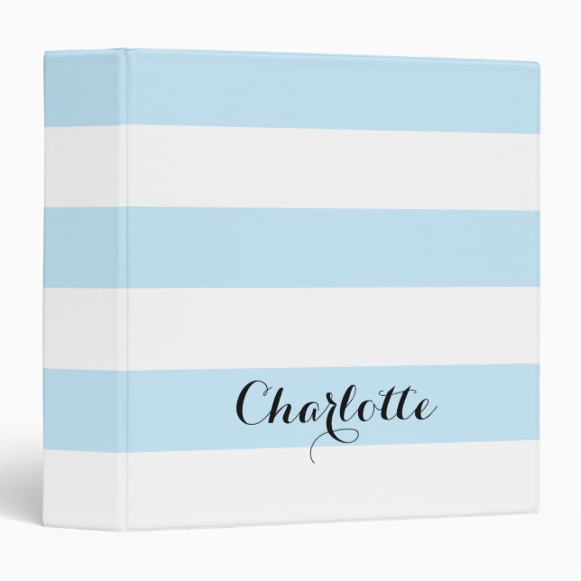 Modern stripes light blue white custom script text binder (Front/Spine)