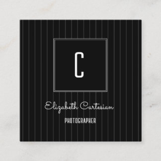 Modern Stripes Monogram | Black Business Card