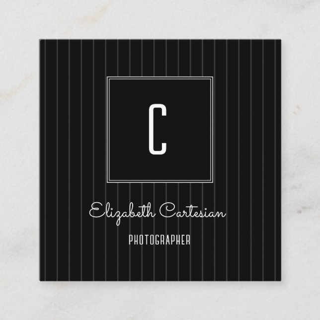 Modern Stripes Monogram | Black Business Card (Front)