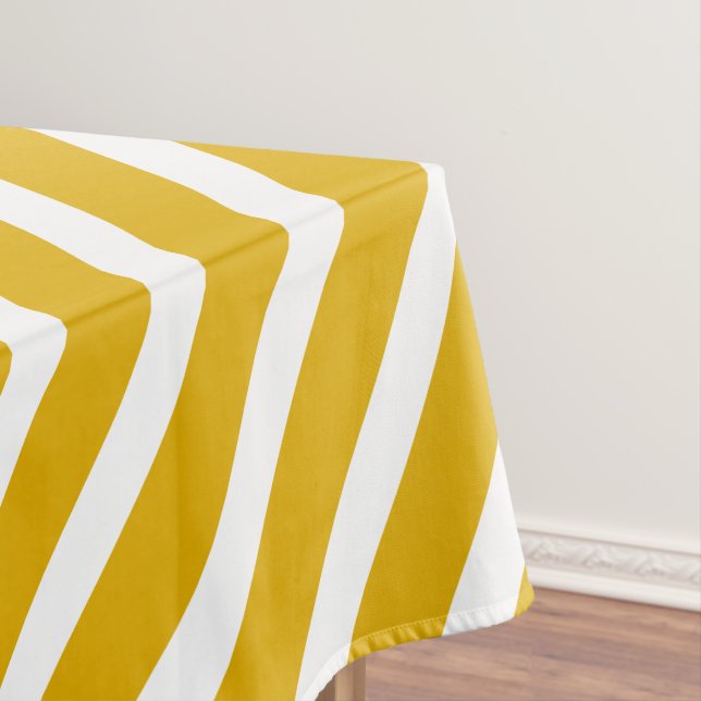 Modern Stripes | Mustard Yellow And White Striped Tablecloth (In Situ)
