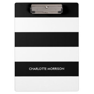 Modern stripes name monogram black and white clipboard