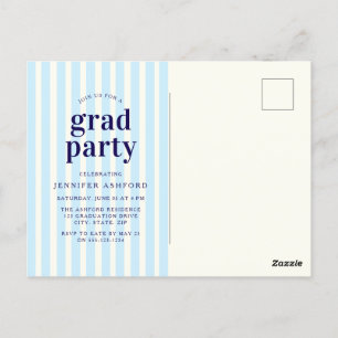 Modern Stripes Navy Blue Photo Graduation Party Postcard
