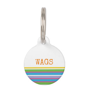 Modern Stripes Pattern Bright Hip Pet NAME Fun Pet Tag