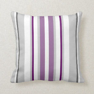 Modern Stripes Pattern  on Maroon/Mauve/White/Grey Throw Pillow